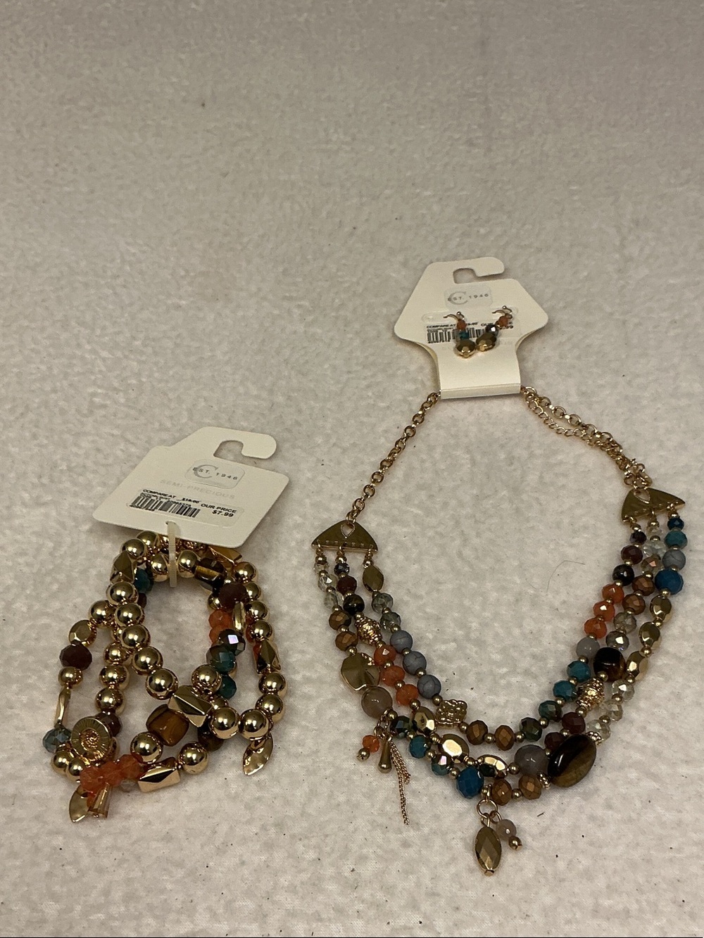Multistrand Beaded Necklace with Gold Accents Stone Mix, bracelet,earrings, 3390